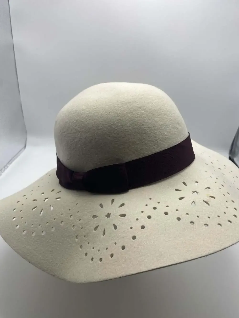 Adora Felt Sun Hat with Perforated Brim and Burgundy Band (hats)